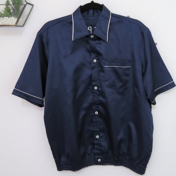 Vintage Blue Satin Embroidered Military Shirt XL - Picture 2 of 2